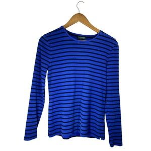 Lauren Ralph Lauren Women's L Blue Black Stripes Long Sleeve Sweatshirt